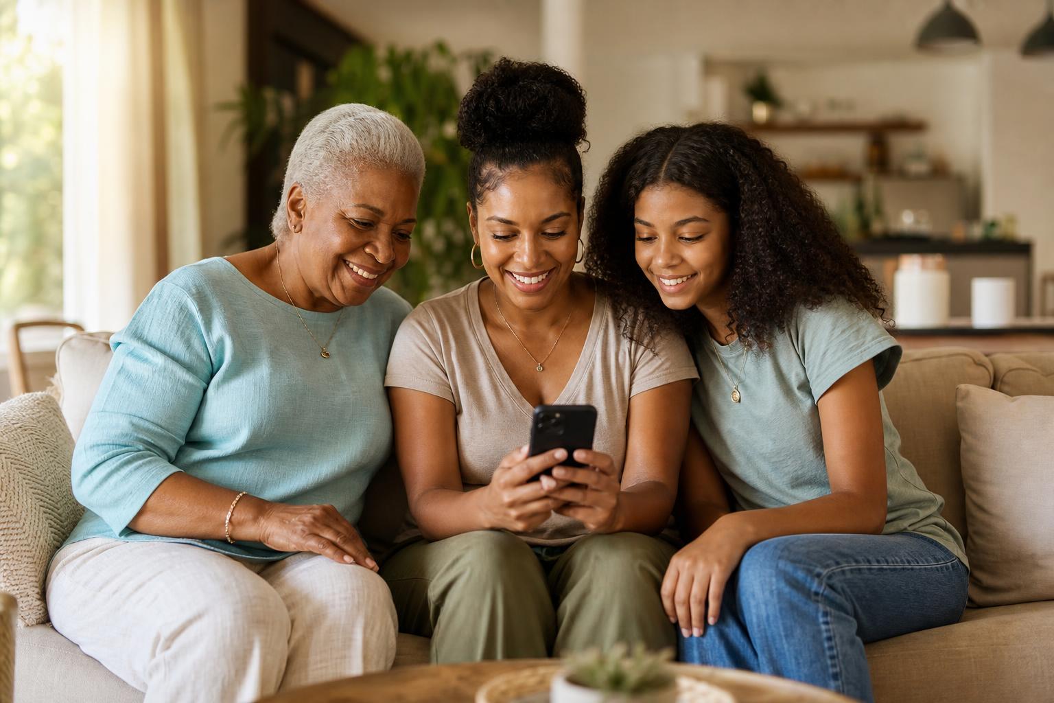 A multicultural family staying connected across distance with Safe Circle